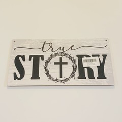 True Story Cross 6” x 11.75” Wood Rope Hanging Sign Religious Motivational New