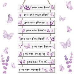 9 Pcs Bedroom Purple Butterfly Inspirational Wall Art Decor Purple Nursery Wo…
