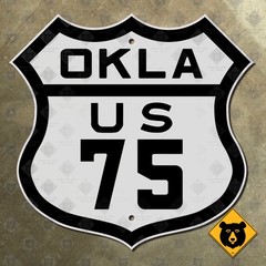 Oklahoma US Highway 75 route marker road sign 1926 Tulsa Durant Okmulgee 12×12