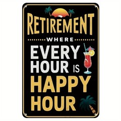 Vintage Metal Sign Tropical Beach Happy Hour Wall Art