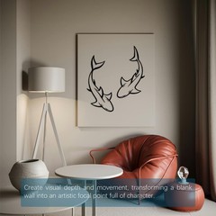 2PCS Black Metal Shark Wall Decor, Abstract Line Nautical Wall Art for Living…
