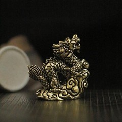 Antique Dragon Statue Ornament Zodiac Animal Brass Crafts Feng Shui Decoration