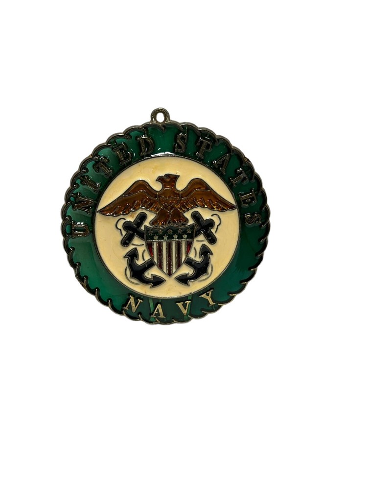 United States Navy USN Glass Metal Mix Plaque Sign Hanging Wall 4″ diameter