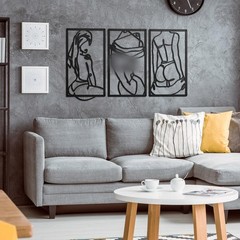 3 Pcs Modern Minimalist Abstract Metal Wall Art Woman Body Artwork Black