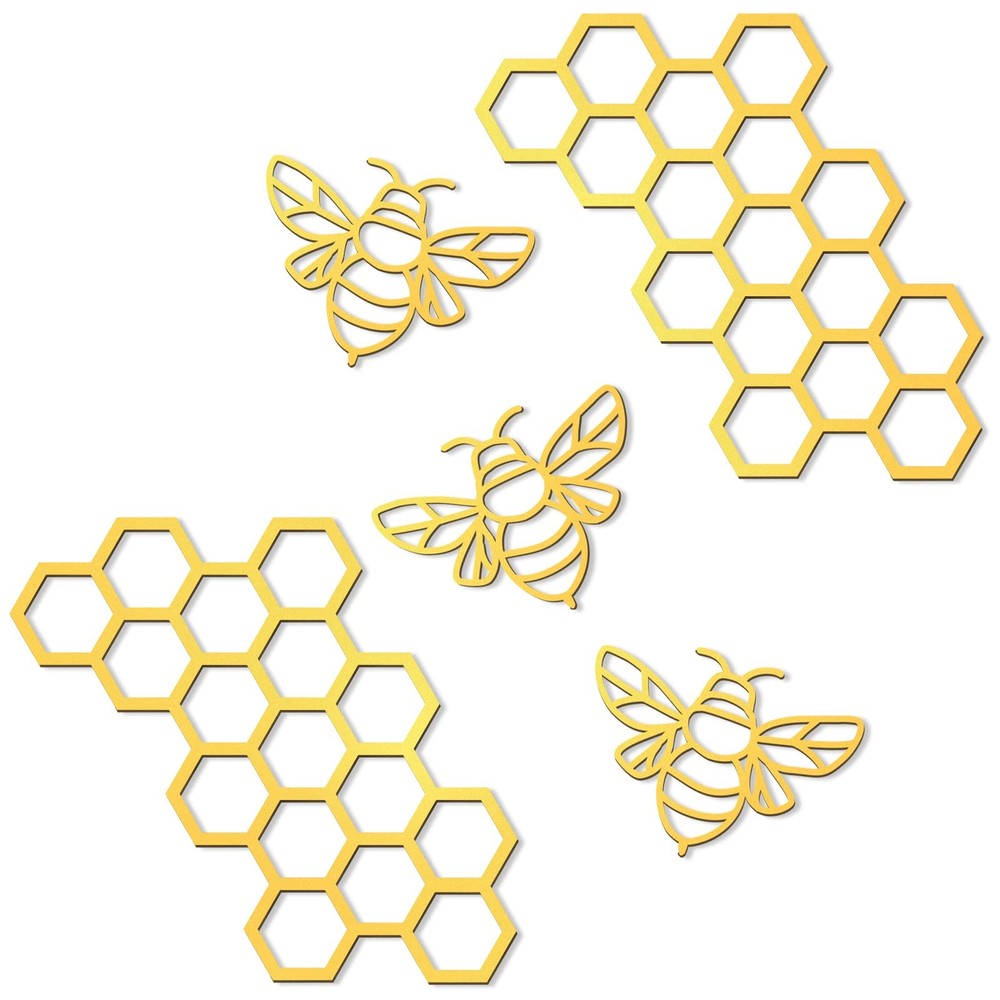 5 Pcs Metal Bee Wall Art Farmhouse Honey Bee Honey Comb Decor Wire Metal Wall…