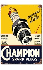 Champion Spark Plugs Sign Aluminum 8×12 Distressed Rustic Garage Decor