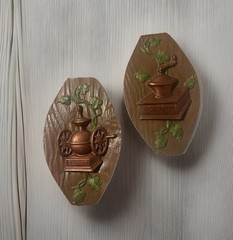 Set of 2 Vintage Plaster/Chalkware Coffee Kitchen Wall Plaques 7.5”x12” Decor