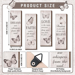 4 Pcs Butterfly Wall Decor 11 x 4 Inch Believe Faith Dream Love Inspirational Qu