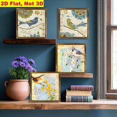 4Pcs Rustic Chinese Floral Branch Bird Framed Wall Art Farmhouse Wooden Sign