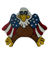 Hand-Painted Patriotic Eagle Wooden Décor 15″x12″ Folk Art Wall Hanging