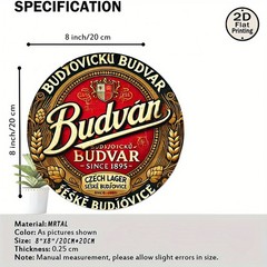 Vintage Budvar Beer Tin Metal Signs- 8×8 Inch Round Tin Sign with