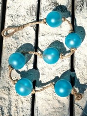 Aqua Blue Sea Glass on Nautical Rope | Faux Sea Glass | Beach Theme Home