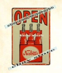 NESBITT’S OPEN soda pop soft drink metal tin sign home design store