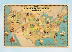 Pictorial map of UNITED STATES OF AMERICA Ruth Taylor 1935 metal tin sign