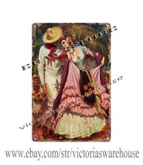 Mexican town fair day dancers Latino Mexico art aztecas jesus helguera tin sign