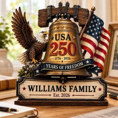America 250th Anniversary Wooden Block Decoration, 1776-2026 Patriotic