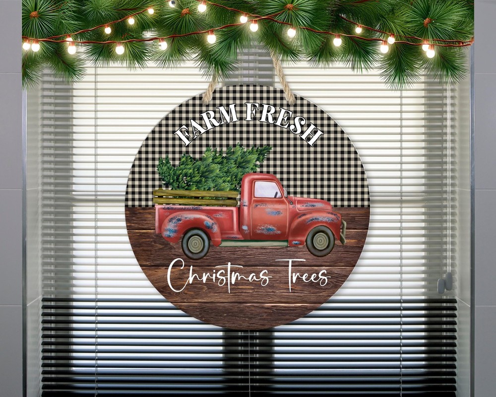 Christmas Tree Door Sign Vintage Truck Aluminum Outdoor Waterproof Decor