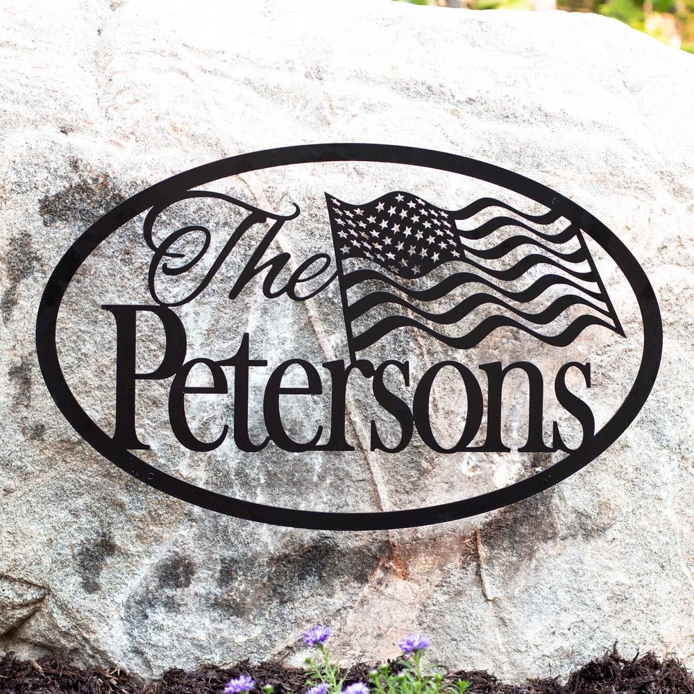 Custom American Flag Family Name Metal Sign, Patriotic Driveway Plaque