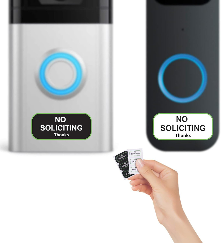 6 – No Soliciting Mini Sign 1×0.5″ Weatherproof Doorbell Labels Easy to Install