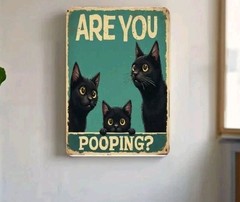 Funny Black Cat Metal Tin Sign 8×12 Retro Bathroom Wall Art Humor Toilet Decor