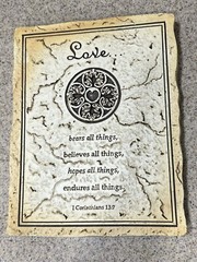 Vintage Heavy Resin Love 7”x9” Plaque Featuring I Corinthians 13:7 Verse VGC