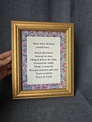 2001 Framed Handcrafted Holiday Decor Wood Sign THE THREE WISE WOMEN WOULD HAVE