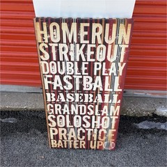 Baseball Sports Decorative Wood Canvas Wall Sign Plaque Large 32×16 in