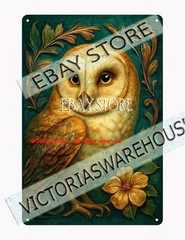 Owl forest tin sign woodland portrait wall decor