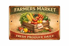 Farmers Market Metal Tin Sign Fresh Produce Daily Rustic Farmhouse Kitchen Decor