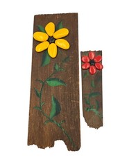 Rustic Wooden Wall Decor With Hand-Painted Flower Power Rock