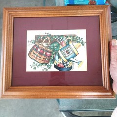Vtg Framed Gardening Cottage Print Laurie Korsgaden, Farmhouse Country Folk Art