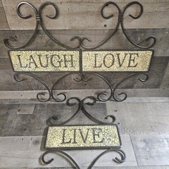 Live, Laugh, Love Metal Crackle Glass Wall Decor 3 Pc Set