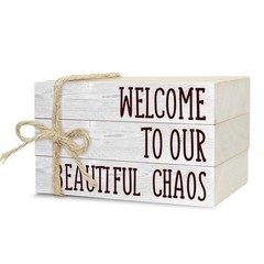 Decorative Books For Home Decor, Rustic Wood Book Stack For Table Decor, Welc…