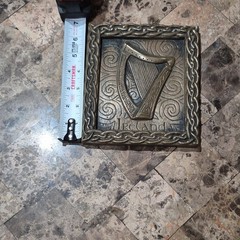 Irish Celtic Harp Metal Wall Plaque Square Hanging, 5 in