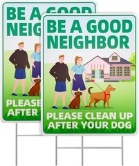 Clean Up After Your Dog Sign 12×9 No Pooping Yard Sign Be A Good Neighbor 2 Pack