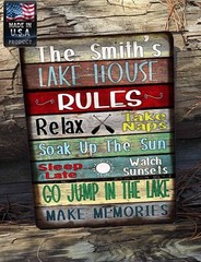 Personalized Lake House Rules Make Memories 9 x 12″ Metal Cabin Cottage SIGN