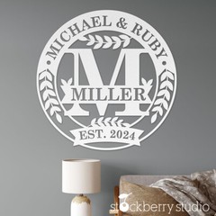 Metal Monogram Wall Decor Family Name Sign Personalized Last Name Initial Door