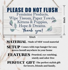 Charming 12×6 Wooden Bathroom Rules Sign – Please Do Not Flush Feminine Products