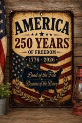 America 250 Years of Freedom Sign 1776-2026 Patriotic USA Wall Decor 8×12