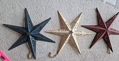 Metal Star Wall Hanging Red Tan Blue Folk Americana 15″ Set Of 3