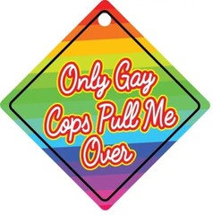 “”Only Gay Cops Pull Me Over” Car Window Sign Suction Cup Window Sign