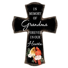 Wooden Memorial Hanging Wall Cross Home Decor 8×11.25 – In Memory Of Grandma