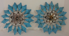 Set of 2 Blue Rustic Metal/Tin Windmill Wall Decor Farmhouse 12.5” Round