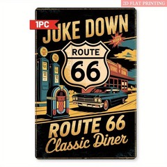 2D Flat, Vintage Route 66 Tin Metal Signs Wall Art Sign – 8.0×12.0 inch Retro “J