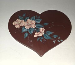 Hand-painted Wooden Heart Plaque Folk Srt Floral Design Cottage Core