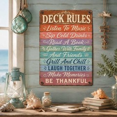 Deck Rules Metal Sign Backyard Patio Wall Art Rustic Decor