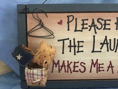 LAUNDRY THEME HOME DECOR WOOD SIGN 5.5 X12X 5/8″ “PLEASE HELP WITH LAUNDRY”