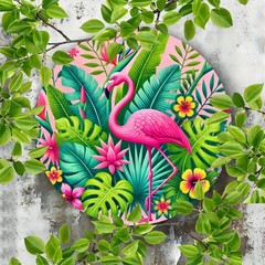 20x20cm 2D Printed Tin Metal Signs: Pink Flamingo in Tropical Paradise, Perfect