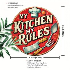 1pc My Kitchen My Rules Iron Sign, 8×8 Inch Round Tin Metal Signs Decorative Pla