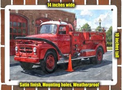 Metal Sign – 1955 International Fire Truck Watercolor – 14×10